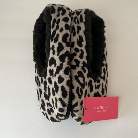 Isaac Mizrahi Gray Black Leopard Print Sherpa Lined Slippers Size M Women’s 7-8 - Picture 4 of 7